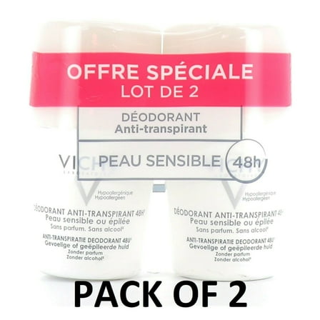 VICHY 48hr Anti-Perspirant Sensitive Skin ROLL-ON DEODORANT 2 x 50ml