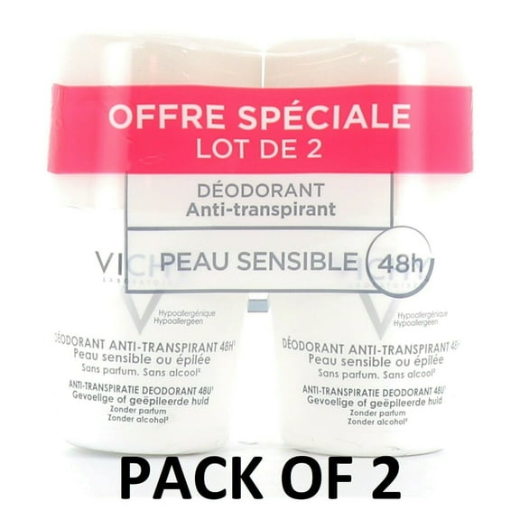 VICHY 48hr Anti-Perspirant Sensitive Skin ROLL-ON DEODORANT 2 x 50ml
