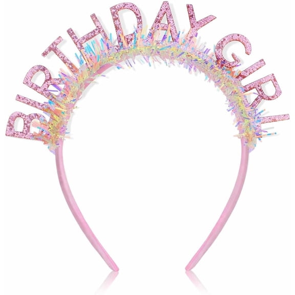 Birthday Girl Headband for Women & Girls, Glitter Tiara with Satin Accent, Party Accessory