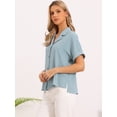 thumbnail image 4 of DARING DIVA Women's Business Casual Blouses Casual V Neck Short Sleeve Shirts M Blue, 4 of 6