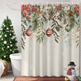 thumbnail image 4 of Shower Curtains Sets for Bathroom Decor Xmas Ball Poinsettia Eucalyptus Snow Waterproof Bathroom Curtain with Hooks, Winter Berry Retro Linen for Bathroom Decor,60x72IN, 4 of 9