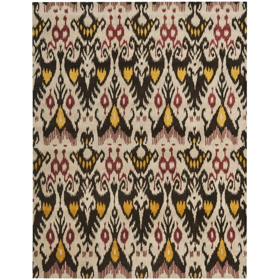 SAFAVIEH Ikat Emmeline Geometric Wool Area Rug, Beige/Brown, 6' x 6' Square