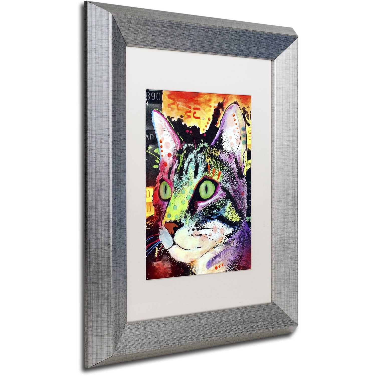 Trademark Fine Art "Curiosity Cat" Canvas Art by Dean Russo, White Matte, Silver Frame