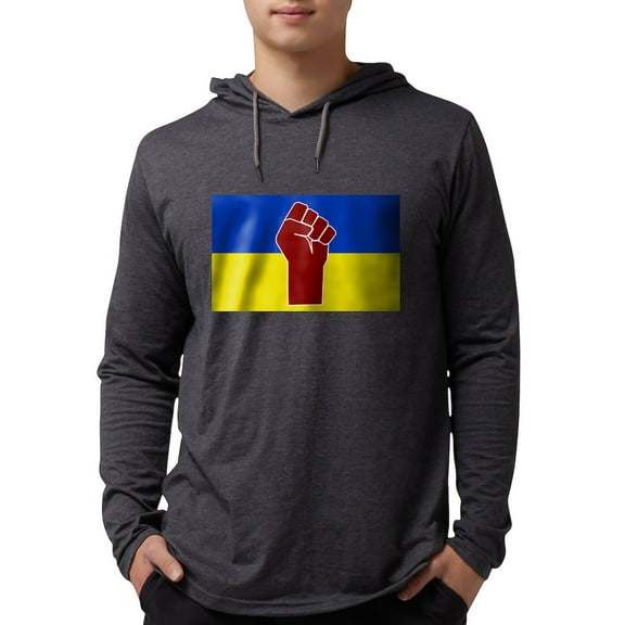 CafePress - Ukrainian Flag With Fist Long Sleeve T Shirt - Mens Hooded Shirt