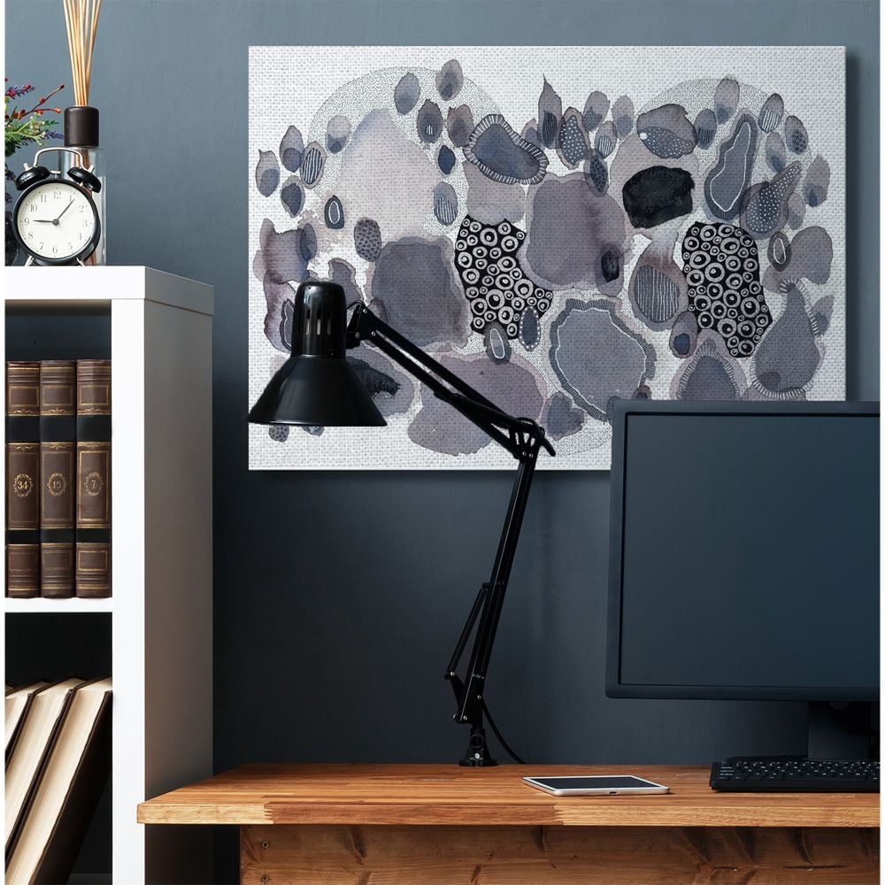 Stupell Industries Abstract Grey Black Watercolor Drip Circular Design Canvas Wall Art Design by Kim Rupe, 36" x 48"
