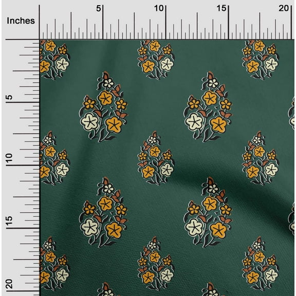 oneOone Organic Cotton Poplin Twill Fabric Leaves & Floral Block Printed Craft Fabric BTY 42 Inch Wide