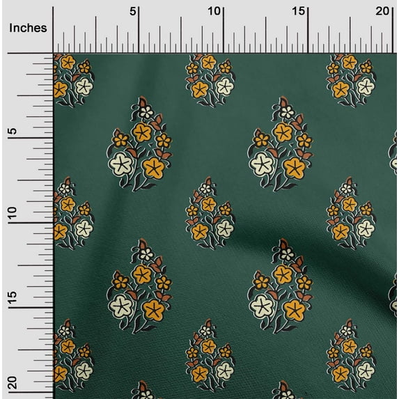 oneOone Georgette Viscose Fabric Leaves & Floral Block Print Fabric By The Yard 42 Inch Wide