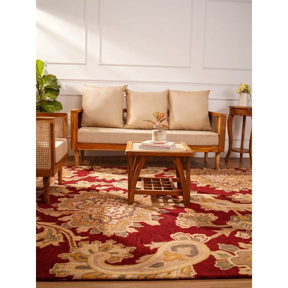 Rugsotic Carpets Hand Tufted Wool Eco-Friendly 4'x6' Rectangle Dark Red Floral Modern High Pile Thick Handmade Anti Skid Indoor Area Rug K00151