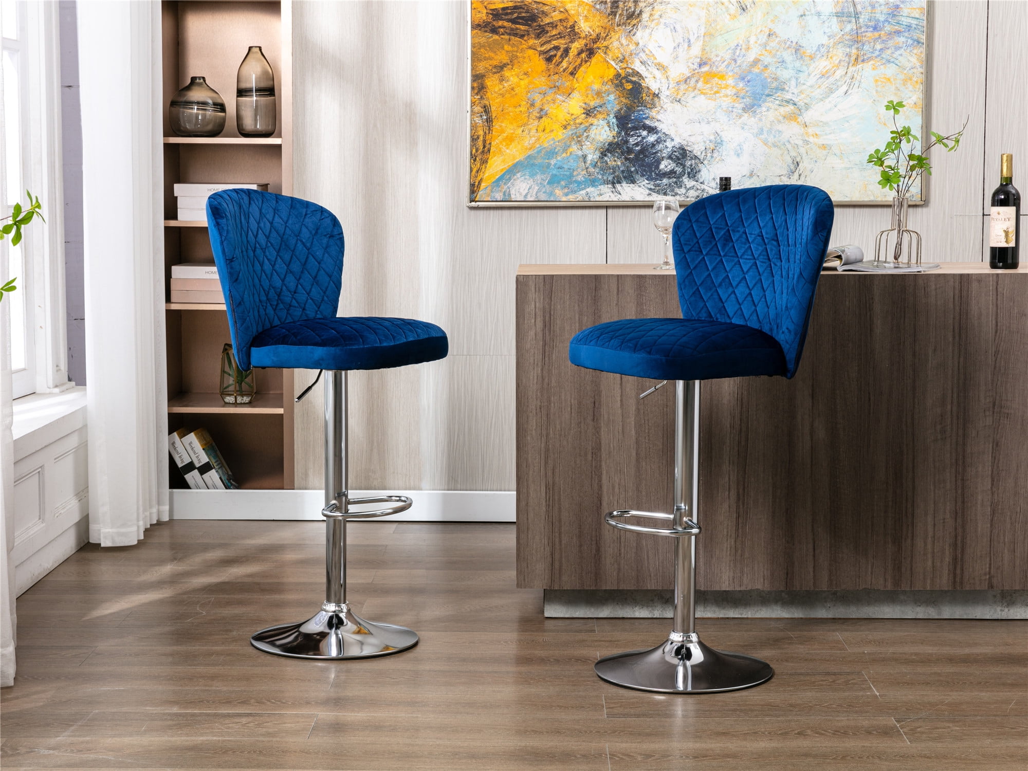 Barstools 360° Rotating Bar Chair, Kitchen High Chair, Solid Wood