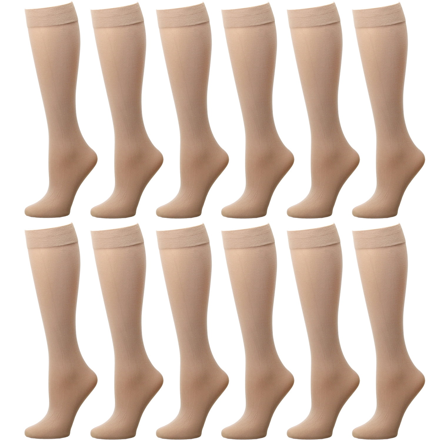12 Pairs Womens Opaque Spandex Trouser Knee High Socks-NavyB