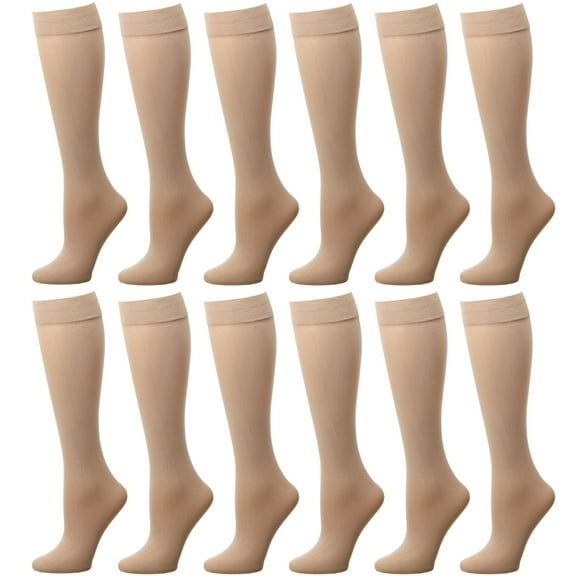 12 Pairs Women Trouser Socks with Comfort Band Stretchy Spandex Opaque Beige Color