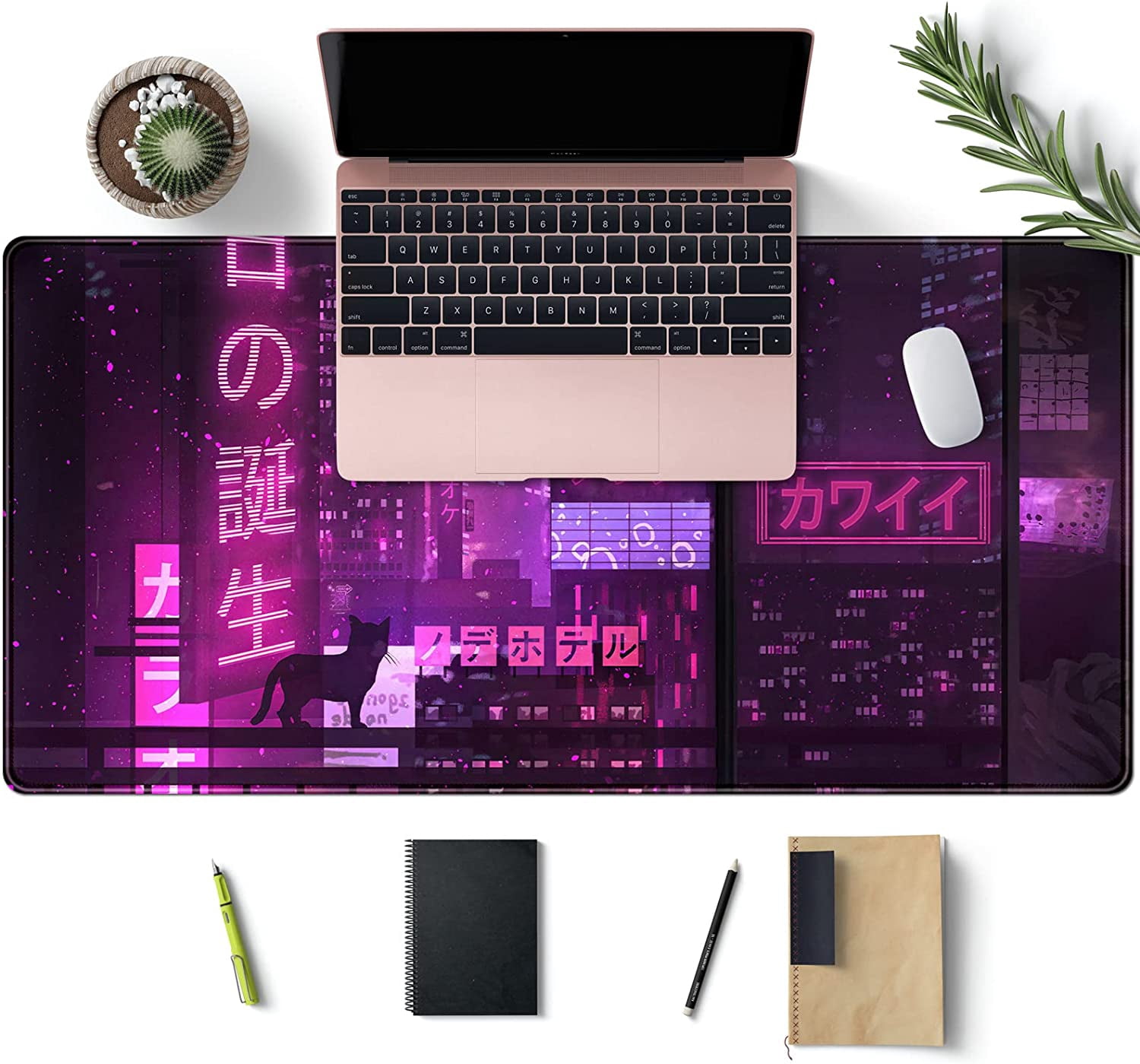 Purple Gaming Mousepad Japanese Desk Mat XXL Extended Anime Cool Large Mouse Pad Keyboard Mouse Mat Desk Pad for Computer Laptop Gamers 31.5''''X15.7'''' Non-Slip Rubber Base with Stitched Edges