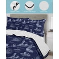 thumbnail image 4 of Quilts Full Size Bedding Set, Nautical Ship Lightweight Quilted Comforter, Blue Vintage Coastal Ocean Lighthouse Map Soft Reversible Bedspread Coverlet with Pillow Covers for All Season, 78" x 90", 4 of 7
