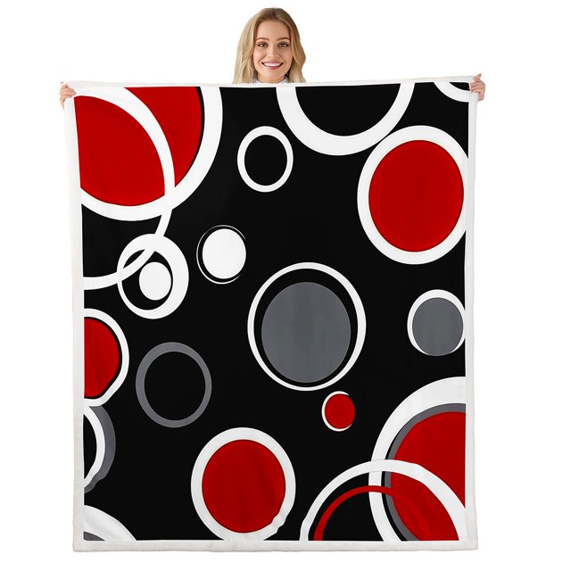 Erosebridal Geometry Abstract Fleece Blanket, Circle Minimalst Sherpa Throw, Modern Fashion Decor, 50x60