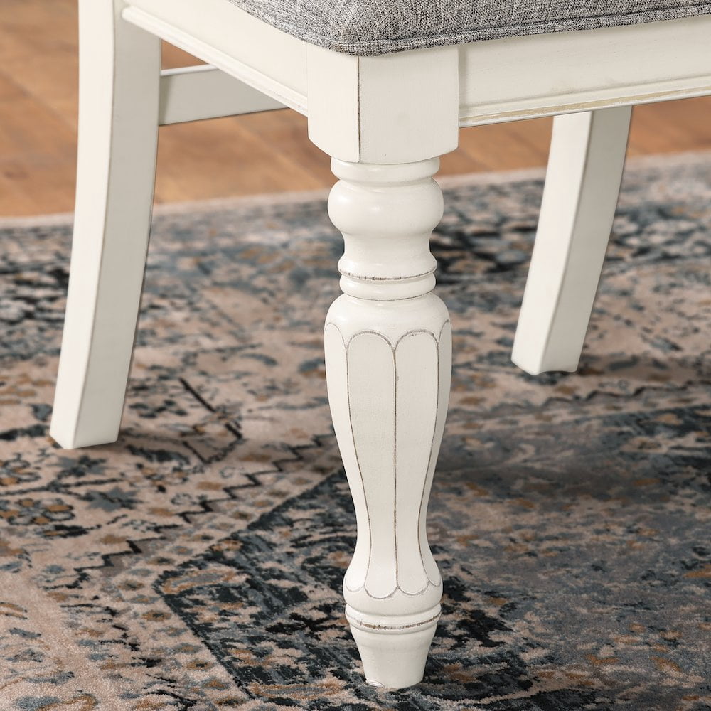 Roundhill Furniture Belleza Antique White Solid Wood Upholstered Dining Chairs, Set of 2