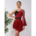 thumbnail image 5 of Xnihocha Women's Rhinestone Mesh Lyrical Ballet Dance Dress Figure Ice Skating Competition Dresses Red XXL, 5 of 7