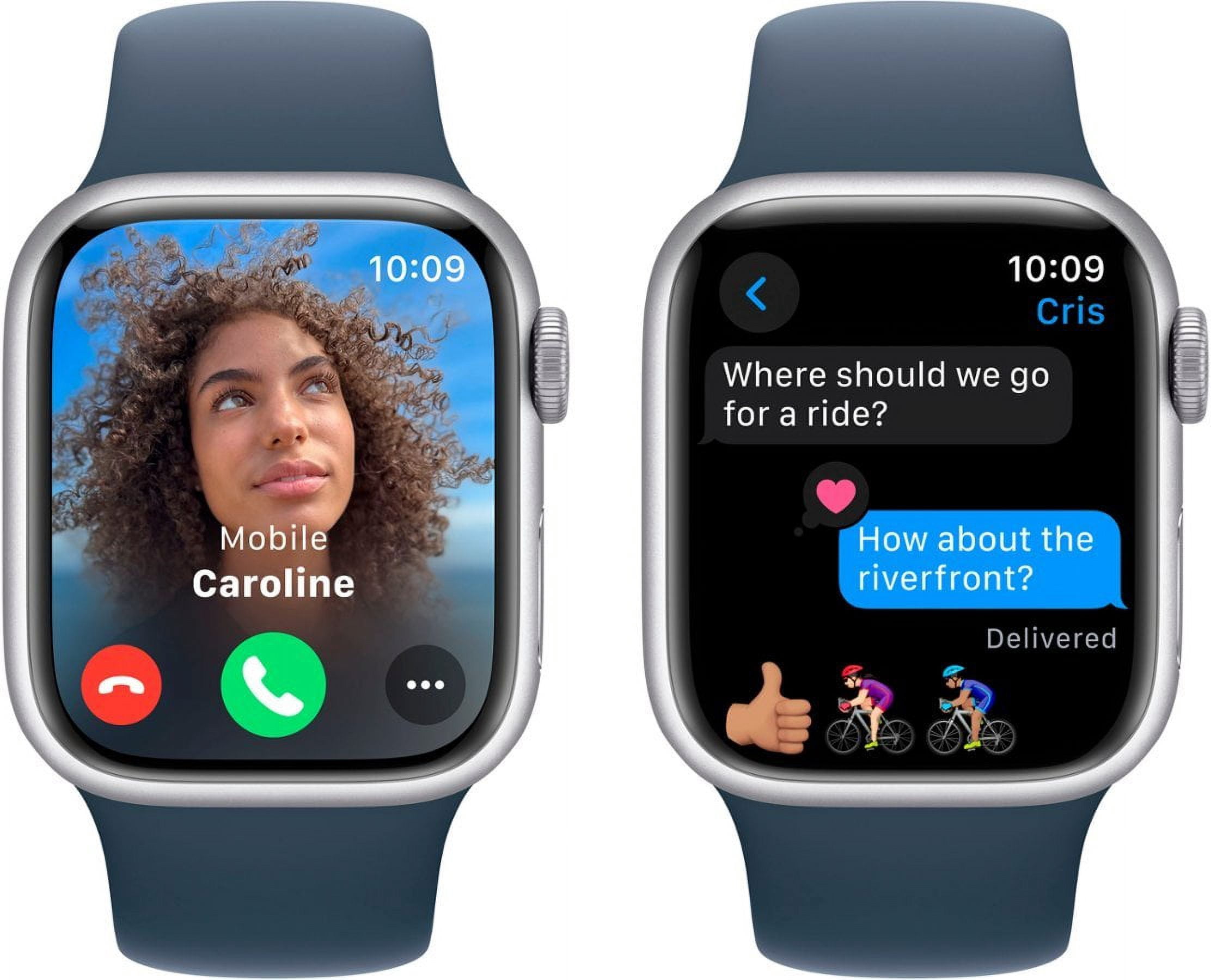 Apple, Watch Series 9, GPS, Silver Aluminum Case with Storm Blue Sport Band/M/L, 41mm