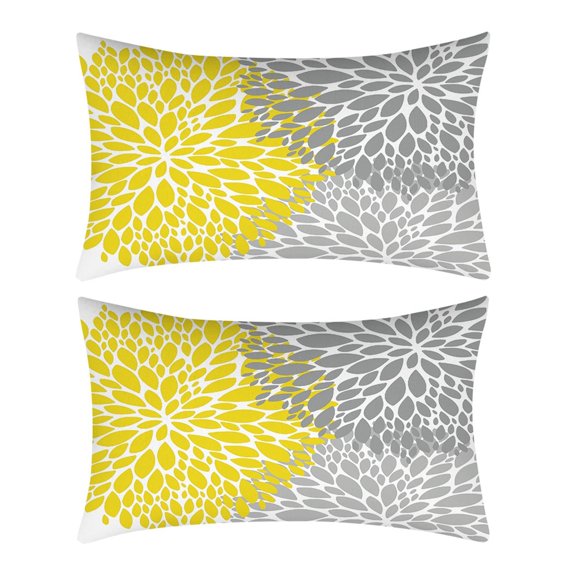 WHEANG Clearance Yellow Blue Flower Pillow 12x20 Inch Set Of 2 Outdoor Throw Pillows Outdoor Decor for Living Room Sofa Patio Funiture Garden Floral Polyester Pillow