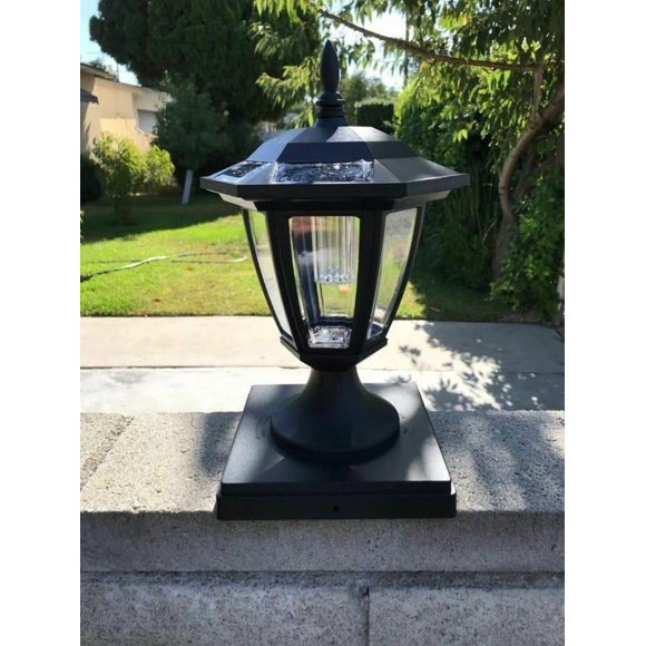 Ntertainment House 4-pcs Solar Hexagon Light with 6 Ultra Bright SMD LEDs for Fence Post Cap with Optional adapters for 6x6 or 5x5 or 4x4 Posts (Black, 6x6)