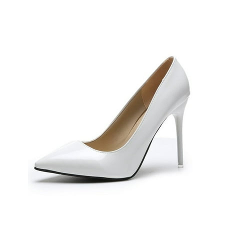 

Difumos Ladies Glossy Pointed Toe Pumps Fashion Sexy Dress Pump Shoes Party Lightweight High Heel Comfort Stiletto Heels White 5