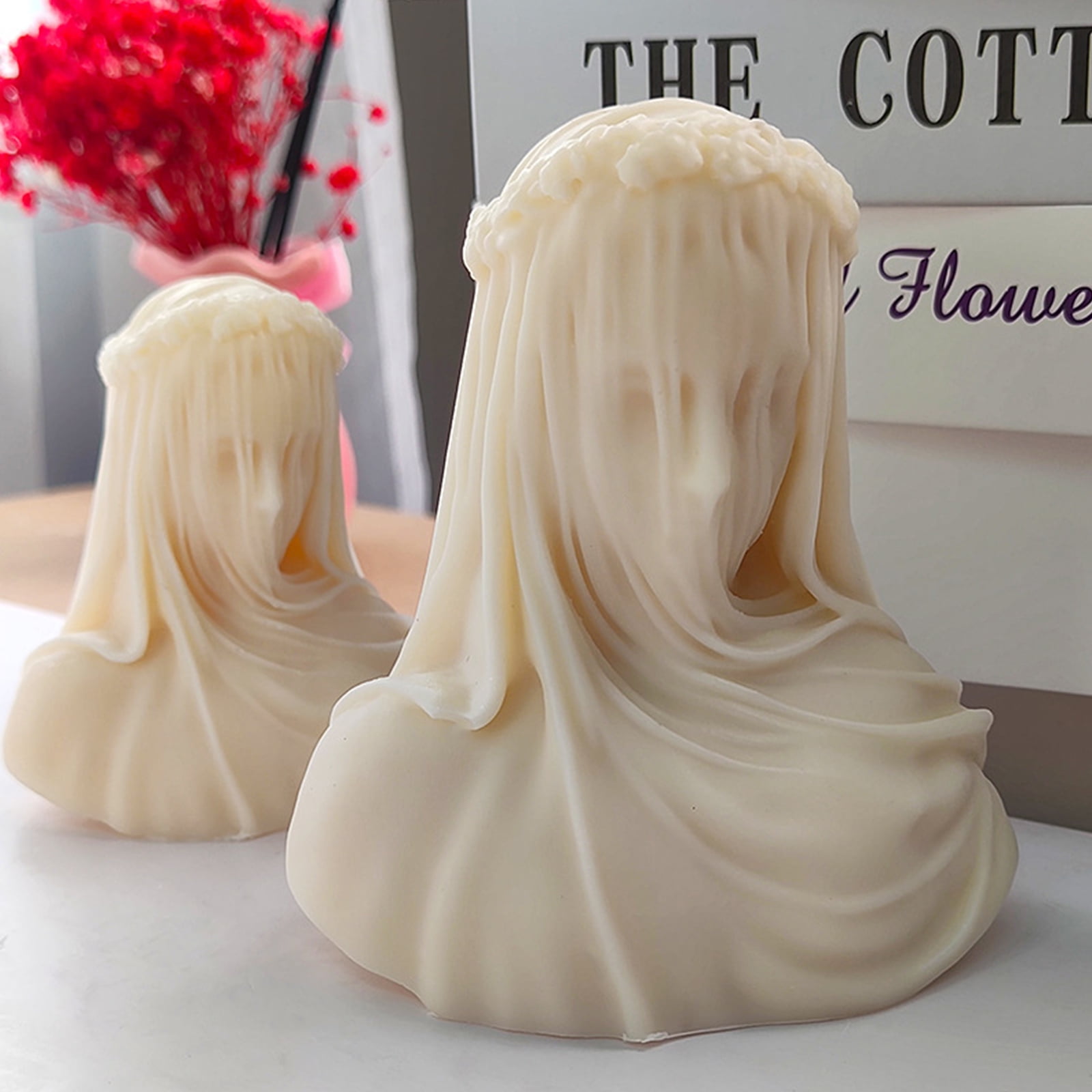 Geemin Veiled Silicone Candle Mould Female Bride Antique Bust Statue Sculpture Body Mold Art Decor Plaster Soap Making Mould