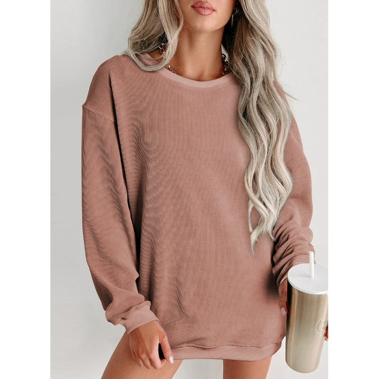Eytino Womens Sweatshirt Oversized Casual Crew Neck Loose Corduroy Sweatshirt Pullover Fashion Long Sleeve Comfy Tops