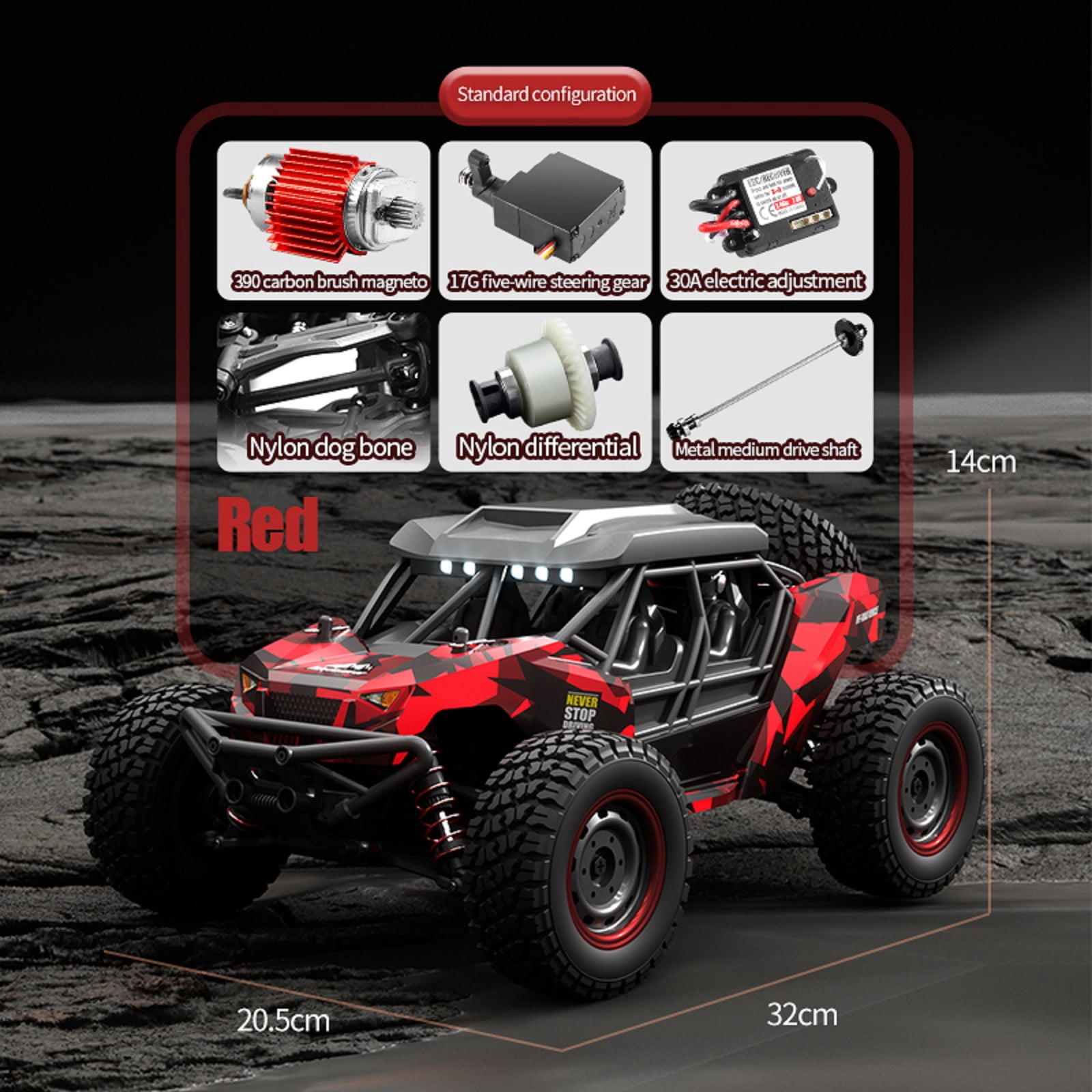 1/16 Scale Remote Control Truck, 38+ KMH High Speed 4WD Off-Road RC Car for Adults，2.4GHz All-Terrain Desert Truck with 2 Rechargeable Batteries