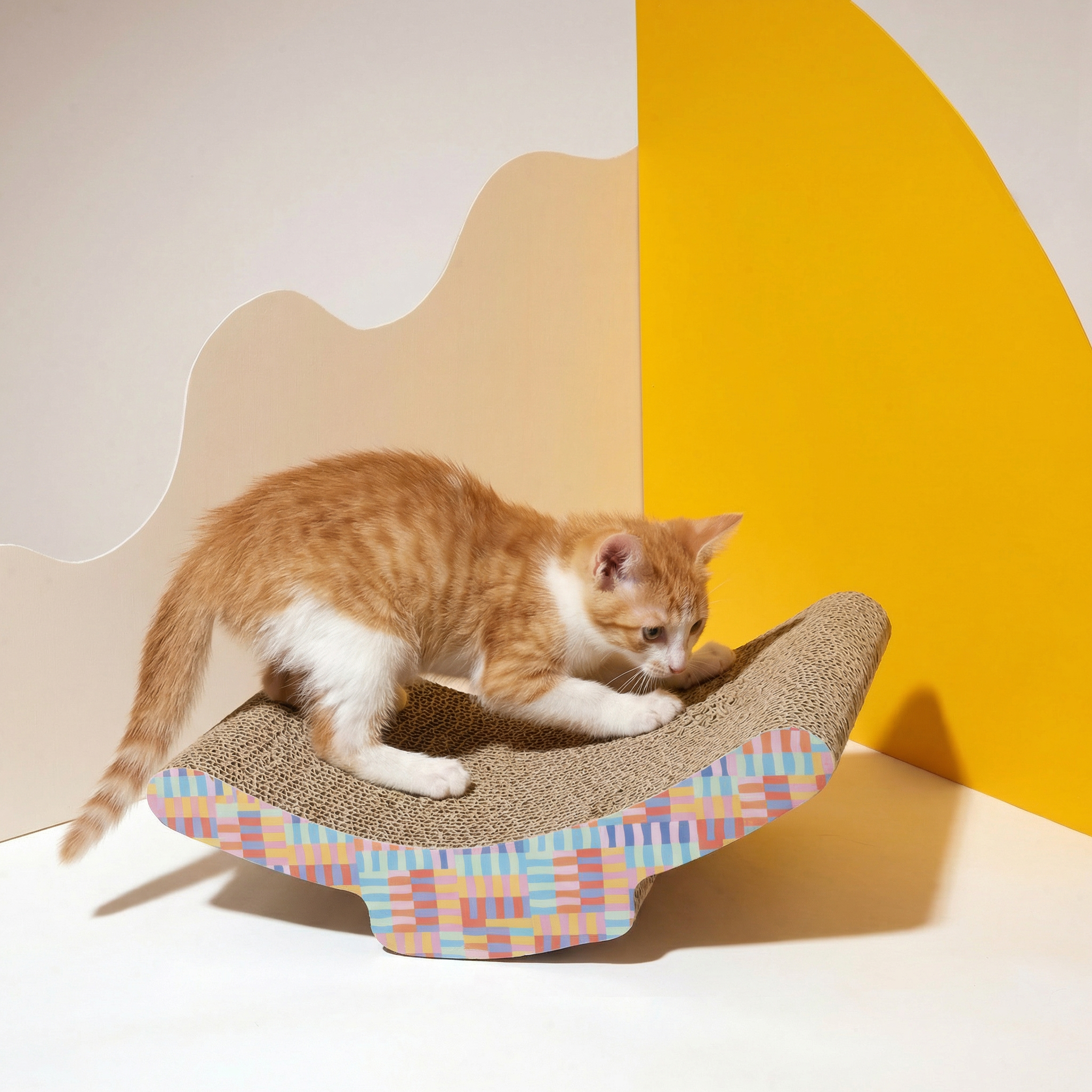 Oodles Multicolor Curved Lounger Corrugated Cat Scratcher photo 4