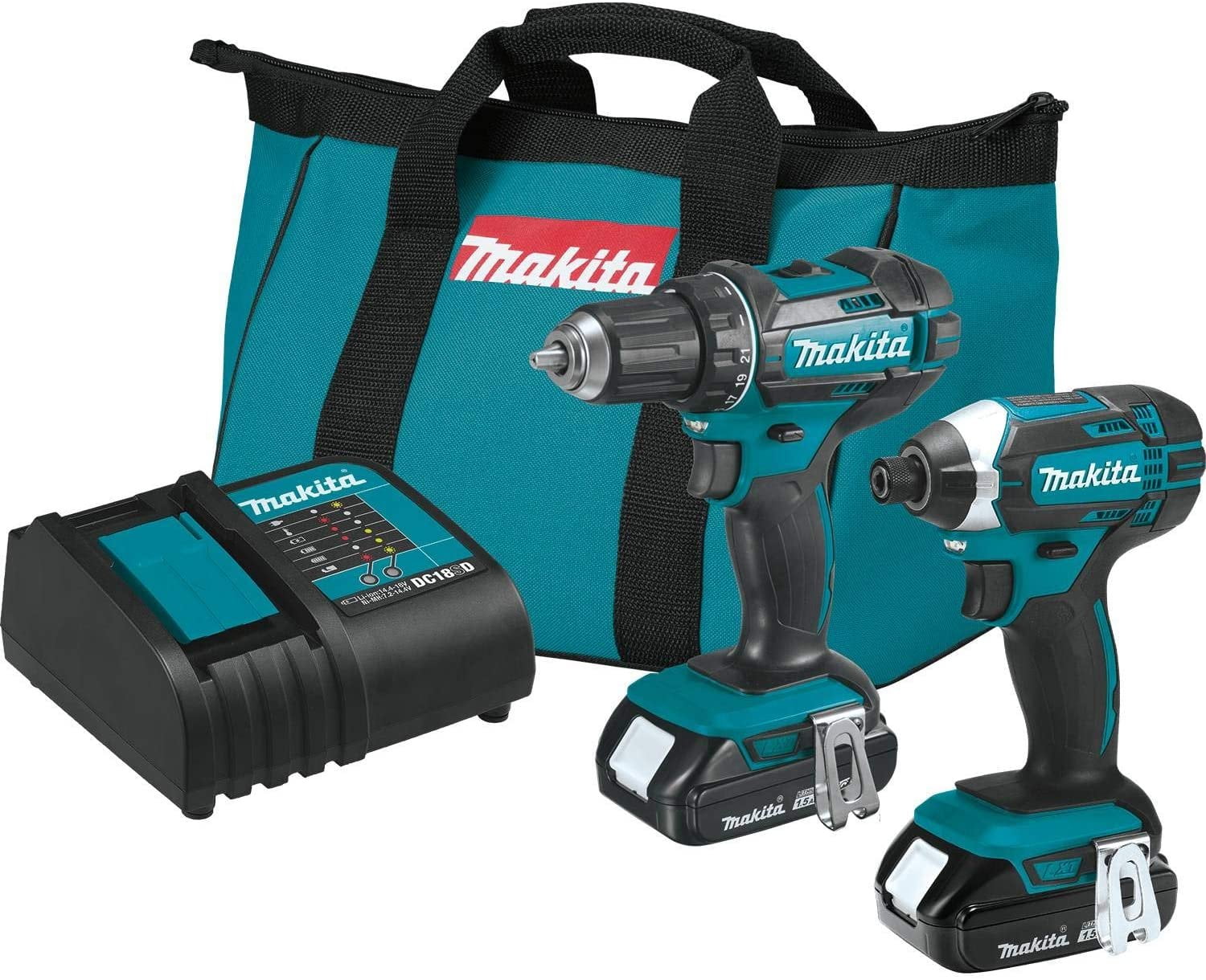 Makita 18 Volt Compact Lithium Ion Cordless 2 Piece Combo Kit with Drill and Power Tools Set Walmart