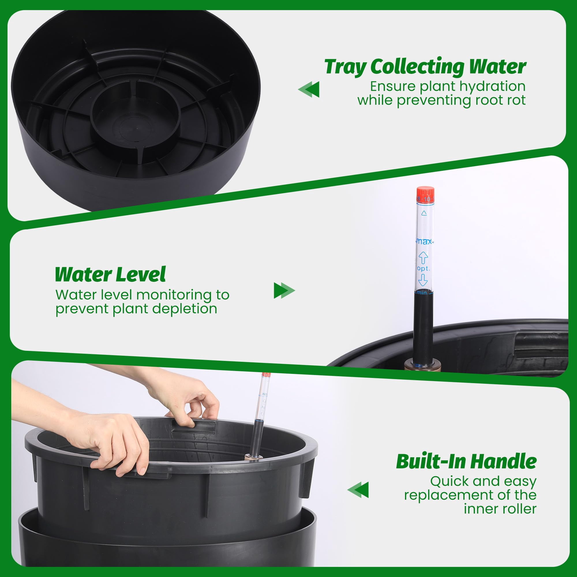 Garvee 2-Pack 22 in Tall Planters for Outdoor Plants with Water Level Monitor ＆ Inner Bucket, Black