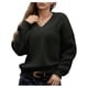 thumbnail image 2 of Suéter de Larga con Cuello en V para Mujer, Suéter Holgado de Punto Grueso de Gran Tamaño. Negro M, 2 of 8