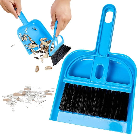 Small Dustpan and Brush Set,Whisk Broom and Dust Pan with Handle,Heavy-Duty Nesting Tiny Cleaning Broom,Reusable Mini Hand Broom and Dustpan Set for Table,Desk,Keyboard,Cars and Pet Nest (Sky Blue)
