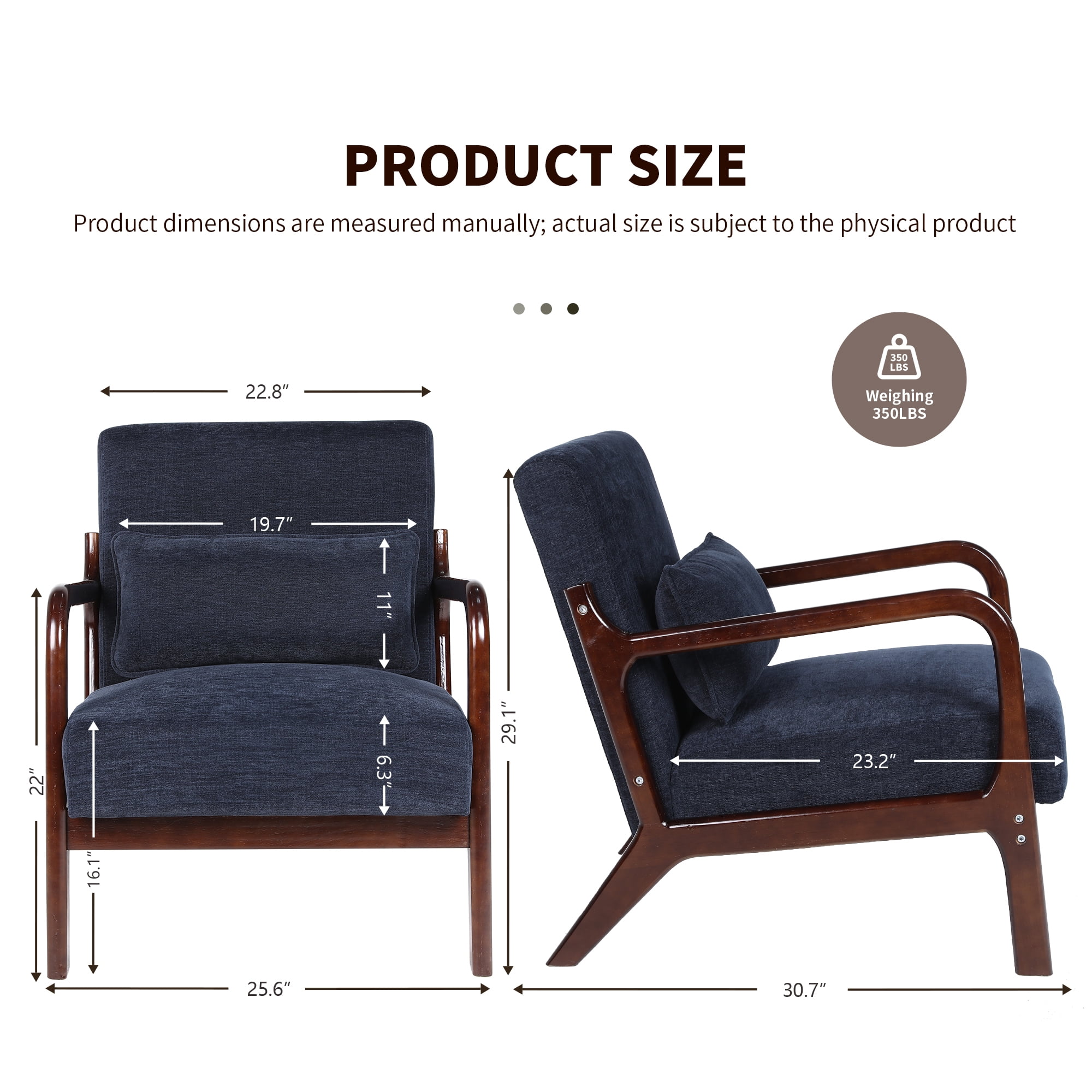 Leumius Accent Chair, Mid Century Modern Armchair with Solid Wood Frame and Detachable Lumbar Pillow for Living Room, Bedroom, Office Blue