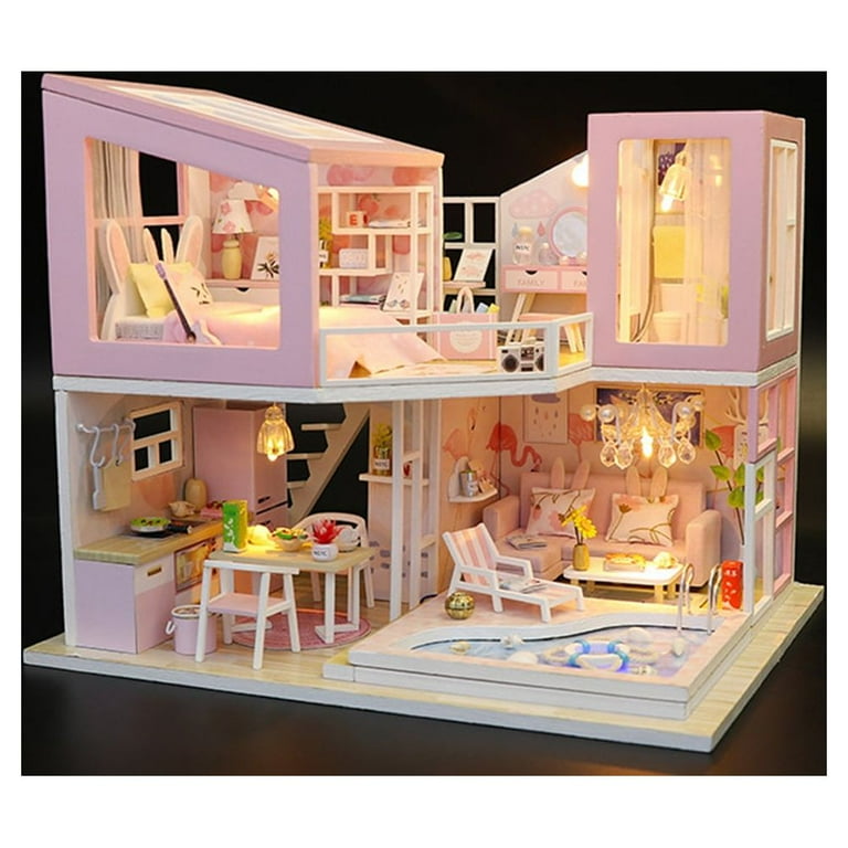 Miniature Doll House Diy Wooden Dollhouse with Furniture & Led