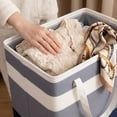 thumbnail image 5 of AHGQT Two-Tone Spliced Fabric Laundry Hamper, 23"x15"x12" Foldable Large Capacity Clothes Storage Basket with Reinforced Carry Handles, Portable Organizer Bin for Bedroom, Bathroom, Laundry Room,, 5 of 5