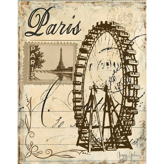 From Paris With Love Eiffel Tower Landmark Ferris Wheel Print; One 11x14in Poster Print