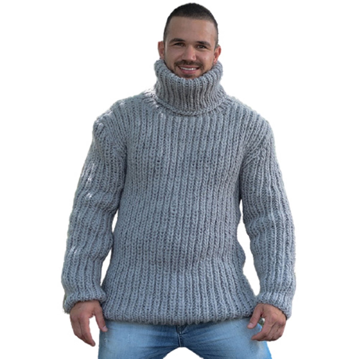 Smeiling Mens Slim Fit Striped Thick Stand Collar Knitting Pullover Sweaters