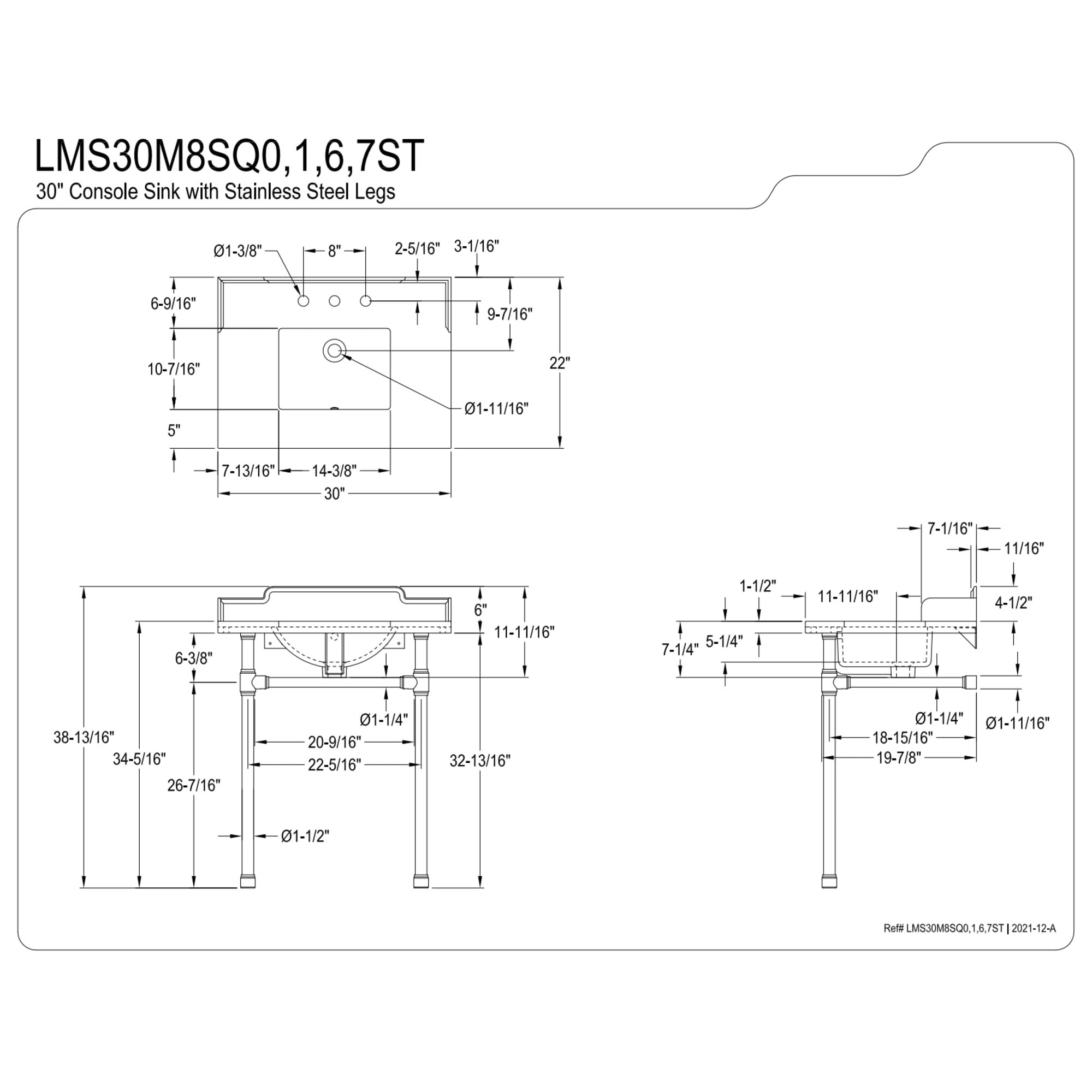 Kingston Brass LMS30M8SQ6ST Wesselman 30" Carrara Marble Console Sink with Stainless Steel Legs (8-Inch, 3-Hole), Carrara Marble White/Polished Nickel