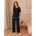 thumbnail image 3 of EKOUAER Cotton Pajamas Sets for Women Soft Contrast Piping Lounge Set 2 Piece Short Sleeve Pj Set with Pockets, 3 of 6