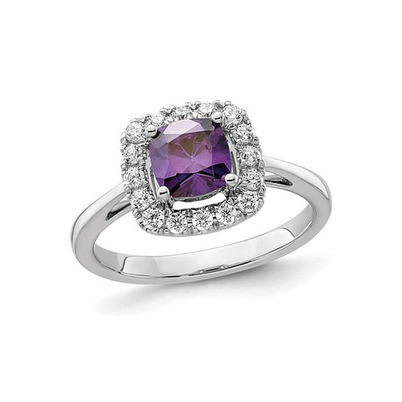 9/10 Carat (Ctw) Amethyst Ring in 14K White Gold with Lab-Grown Diamonds 1/4 Carat (Ctw)