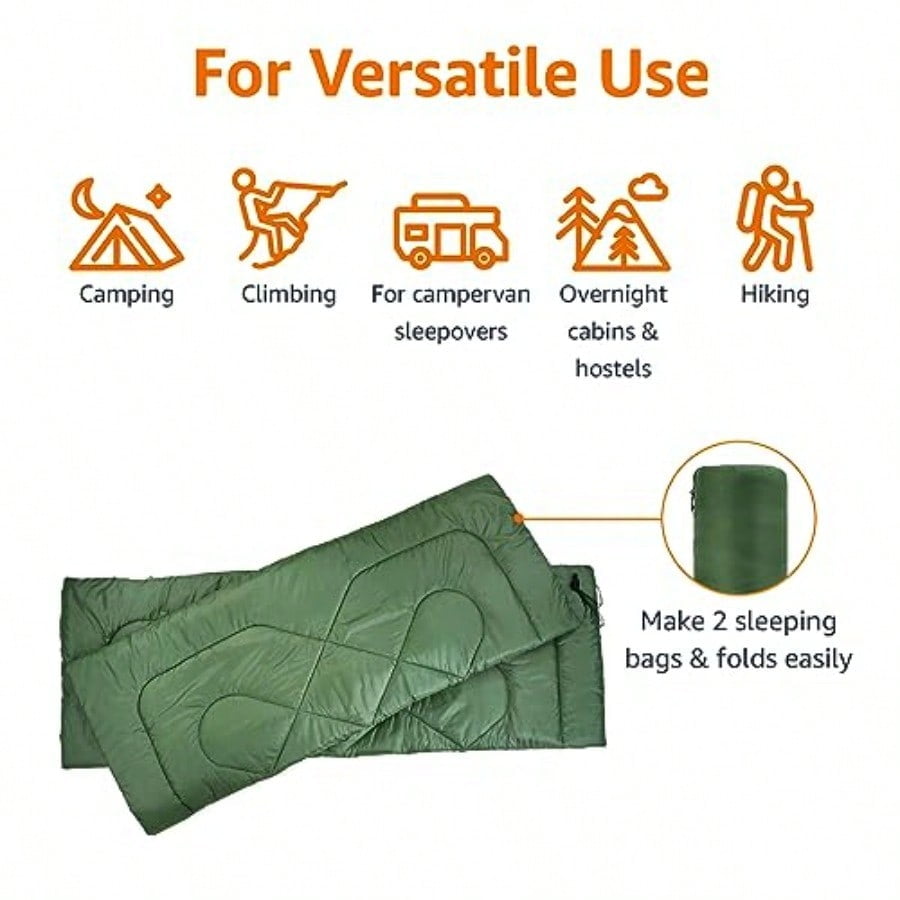 40F Cool Weather TwoPerson Sleeping Bag 87 Inches X 59 Inches Olive Green