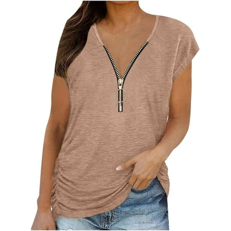 

Long Sleeve Shirts for Women Womens Long Sleeve Tops Women s Zip Short Sleeve Lightweight Sweatshirts Solid Color Hedging Tops Workout Tops on Clearance Workout Tank Tops for Women Off-White 2XL