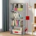 thumbnail image 3 of 4 Tier Waterproof Grey Bookcase for Clothes, Toys, and Snacks Storage, 3 of 15