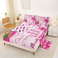 thumbnail image 2 of Homewish Cartoon Cowgirl Boots Grid Bed Sheets,Pink Cow Print Full Size Sheets,4pcs,1 Flat Sheet, 1 Fitted Sheet and 2 Pillowcases, 2 of 6