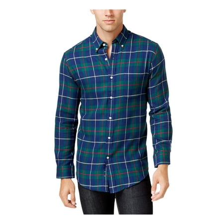 - John Ashford Men's Long-Sleeve Flannel Plaid Shirt (Medium, Navy Blue 3)