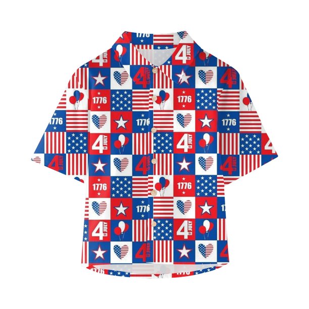 Gibobby Blusa Manga Larga Niños Camiseta de manga corta con estampado del 4 de julio para niños pequeños y niñas(Rojo, 8-9 Años)