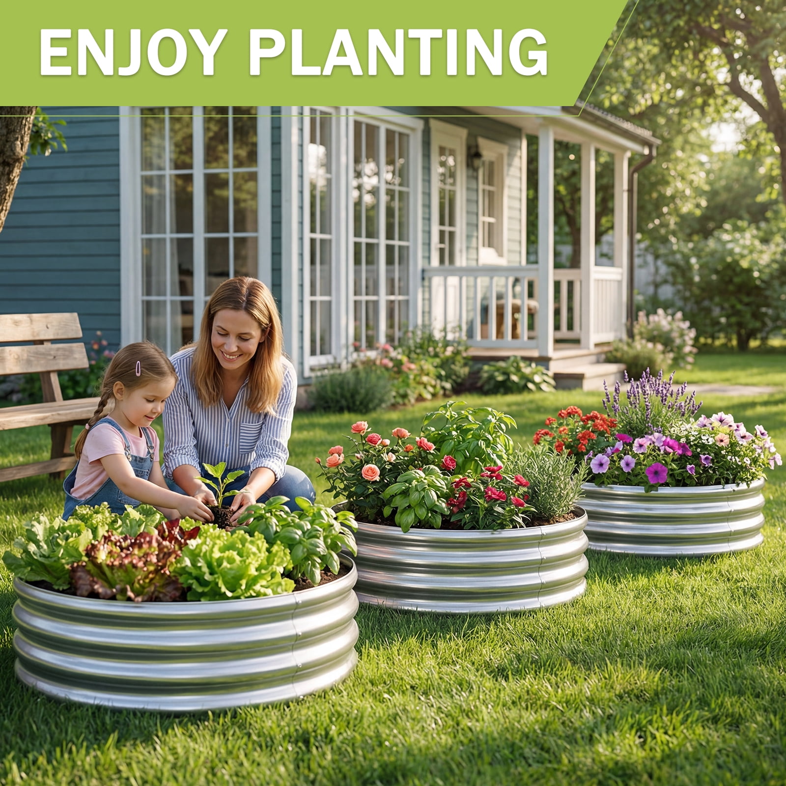 Land Guard 3 Pack 2x2x1ft Raised Round Garden Beds Outdoor, Easy Assembly Durable 1ft Tall Galvanized Metal Planter Box silvery