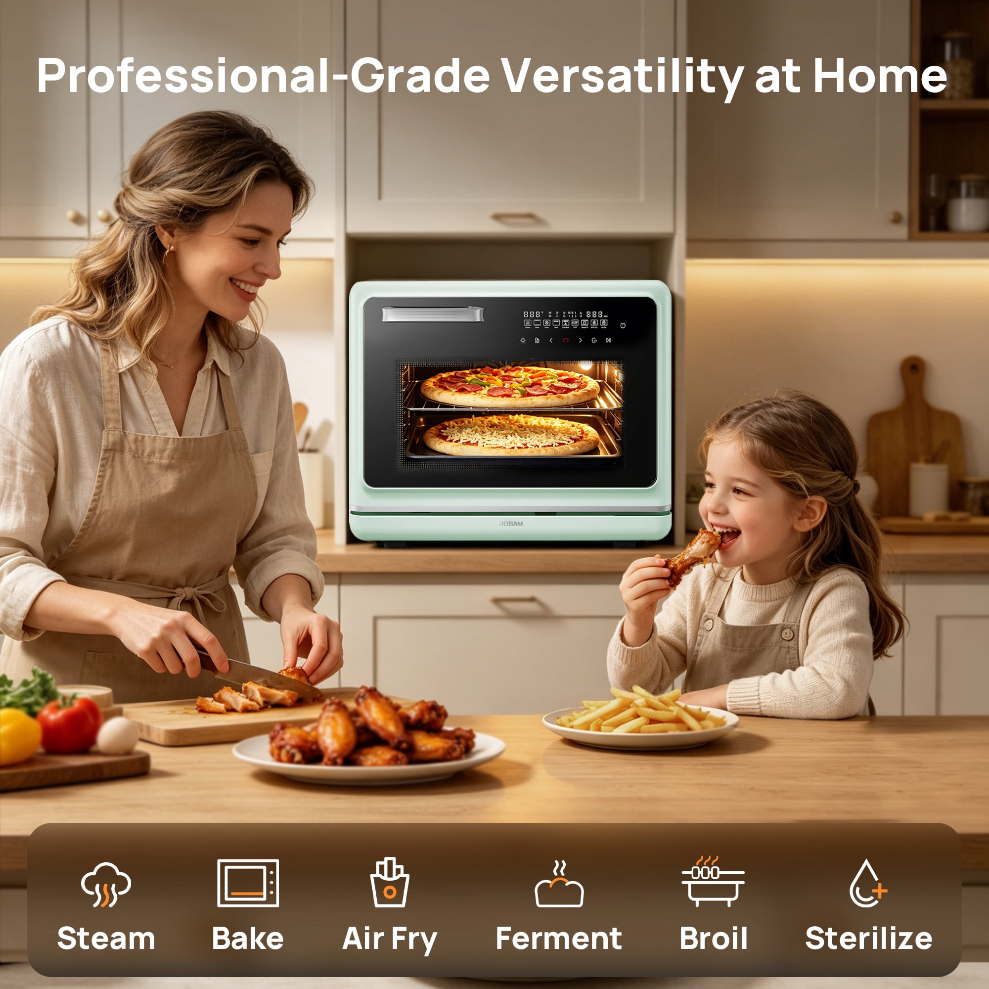 ROBAM R-Box Pro Countertop Combi Steam Oven 1.2 Cu.ft, Air Fryer Combo, Convection Toaster Oven with 32 Presets & Precise Temperature Control (86°F-302°F), Blue