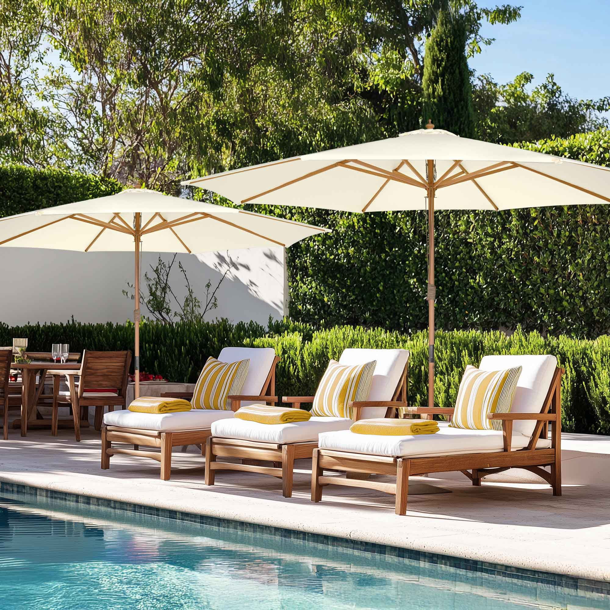 Yescom 13FT Large Wooden Outdoor Patio Umbrella Solid German Beech Pole Rope Pulley Lift for Deck Pool Backyard Garden Market Beach Parasol,Ivory