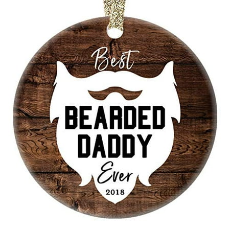 Bearded Daddy Ornament Best Ever 2019 Porcelain Keepsake Christmas Present for Dad Father Papa from Son Daughter Children Kids 3